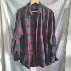 Ralph Lauren Blake Mens Large Plaid Button Down Shirt Green Blue Red Cotton L